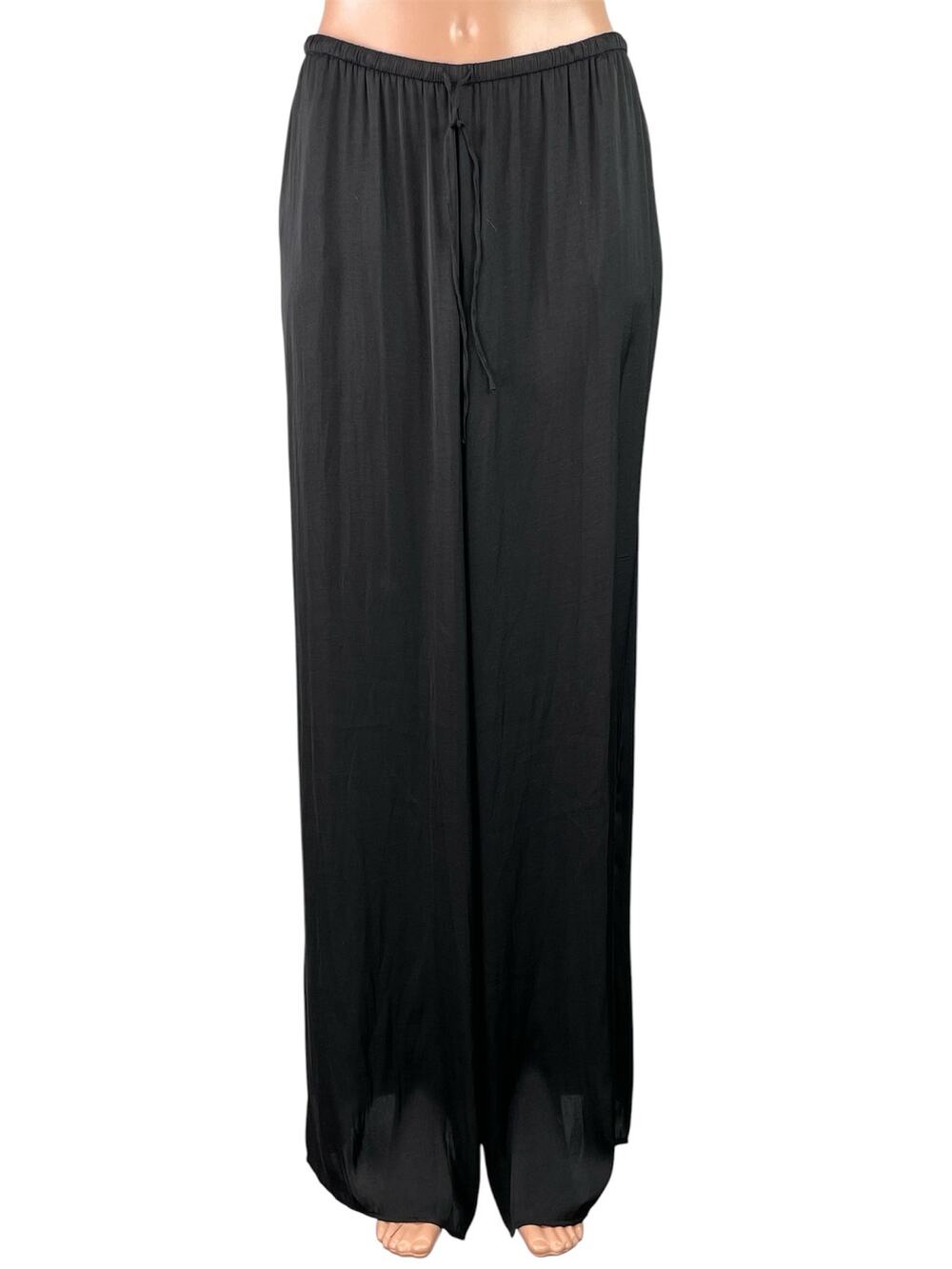 Zara Women's Black Drawstring High Waisted Wide Leg Baggy Trousers Pants Size M
